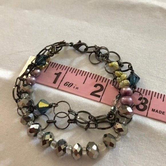Layered Chain Link Beaded Bracelet 3 Strand - Picture 5 of 10